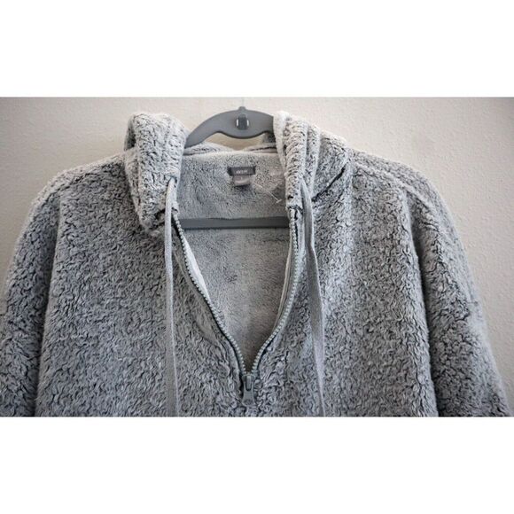 Aerie Women's Sz S Gray Heather Faux Fur Teddy 1/4 Zip Hoodie Sweatshirt - Picture 3 of 9